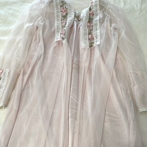 Long pink floral nightgown and slip